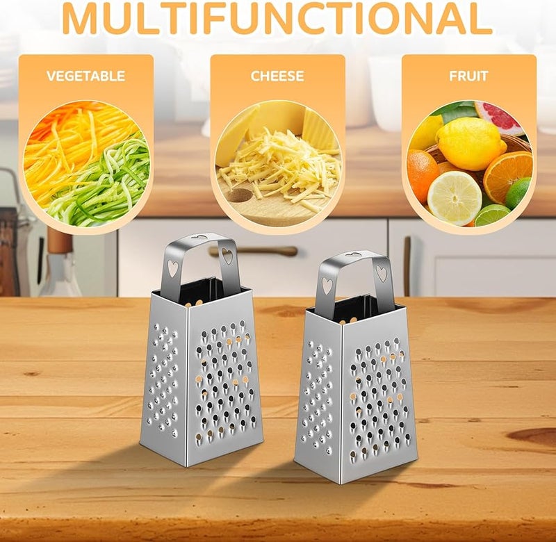 6Pcs Mini Stainless Steel Four Sided Cheese Grater Vegetable Slicer With Heart Shaped Handle - Image 3